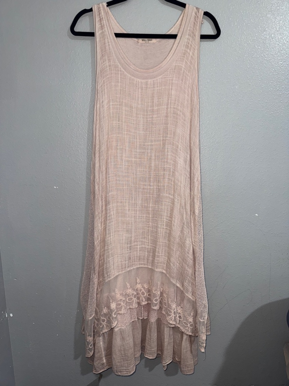 Meo Meli Blush Layered Lace-Trim Tank Dress
